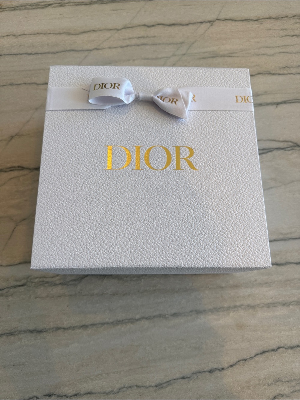 Dior White Gift Box with Gold Logo and Ribbon 9.25”x4.5”x9”